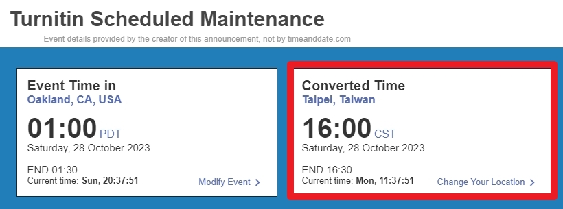 Turnitin比對系統於10/28進行30分鐘系統維護